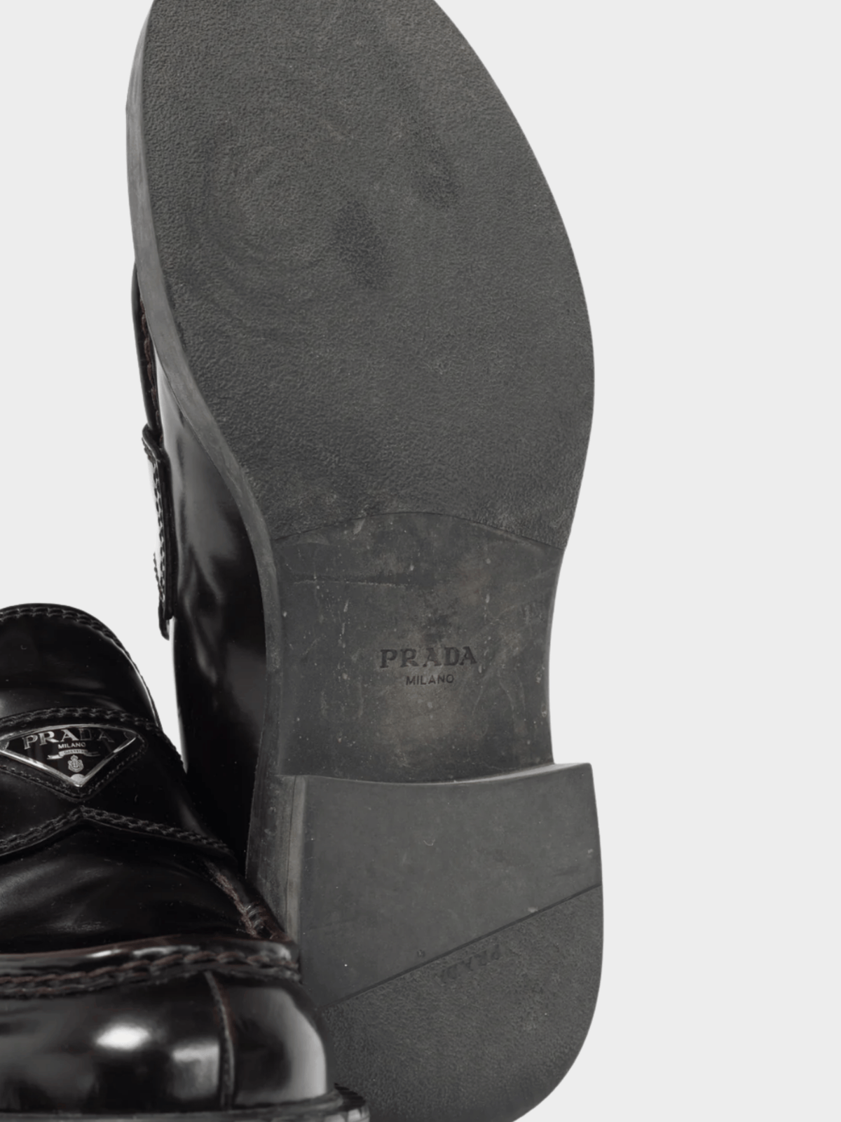 Prada 2010s Chocolate Logo-Plaque Leather Loafers