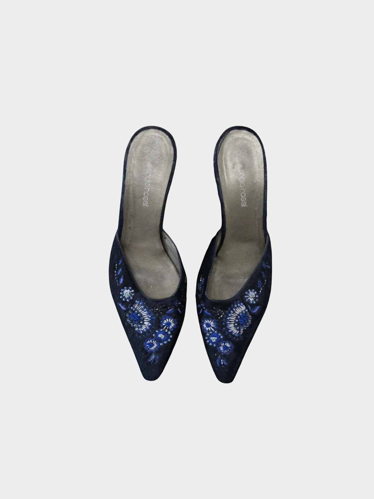 Sergio Rossi 2000s Navy Embroidered Heels