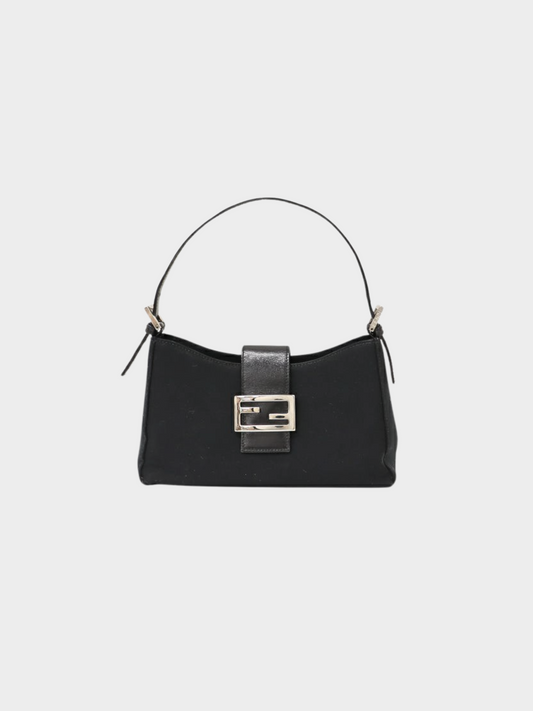 Fendi 2000s Black Cotton Baguette Bag