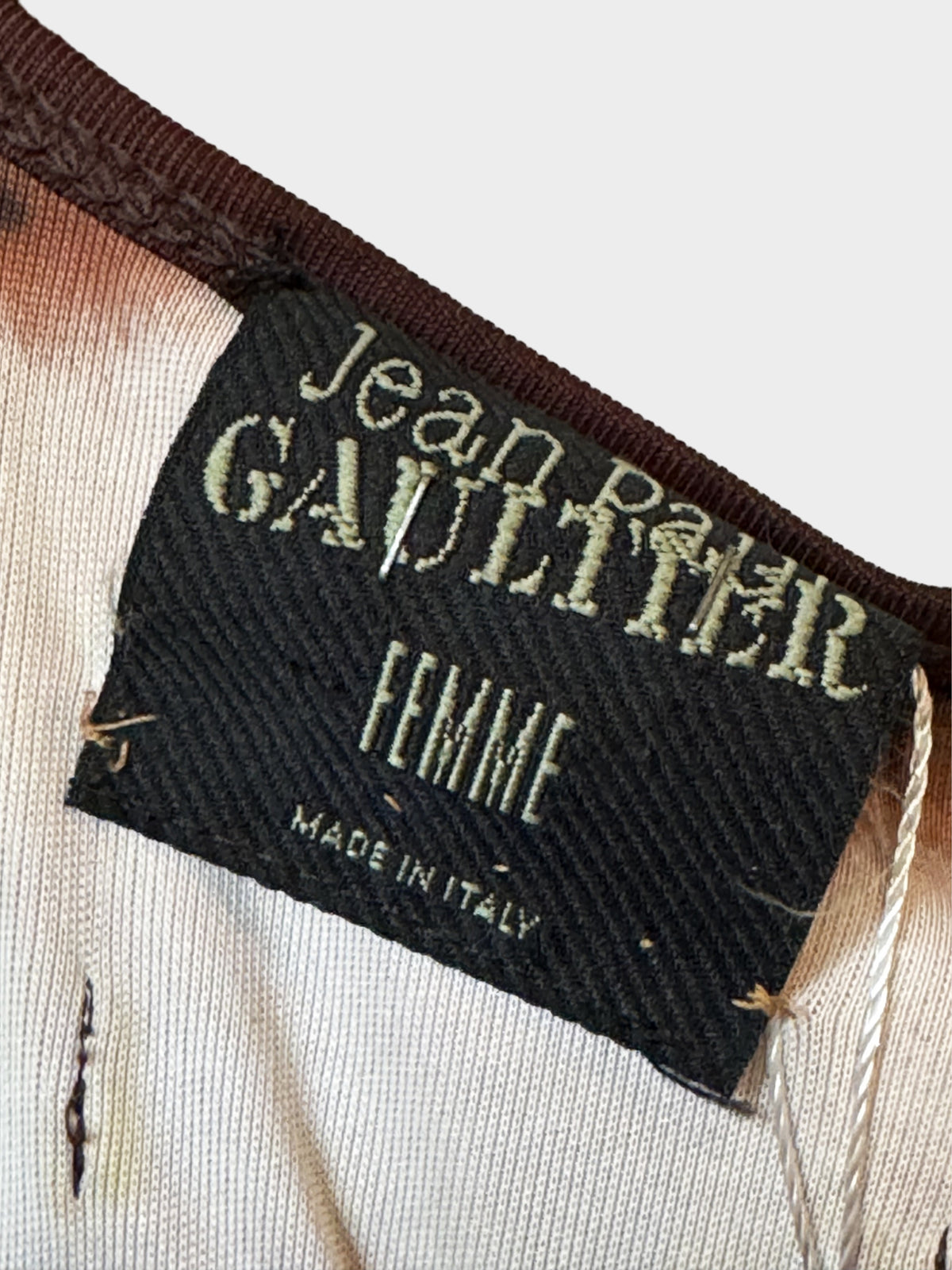 Jean Paul Gaultier SS 1999 Brown Trompe L'oeil Goddess Graffiti Dress