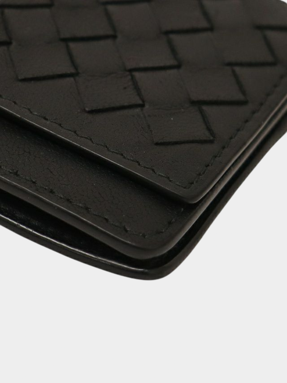 Bottega Veneta 2000s Black Intrecciato Leather Card Case