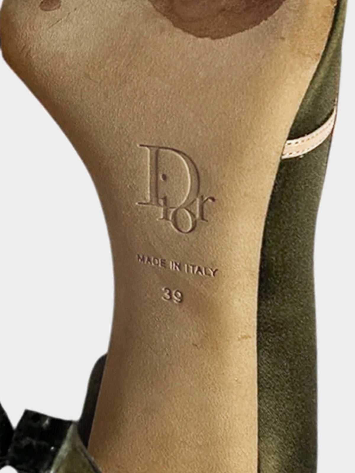Christian Dior 2000s Khaki Satin and Leather Bow Tie Detail Heels