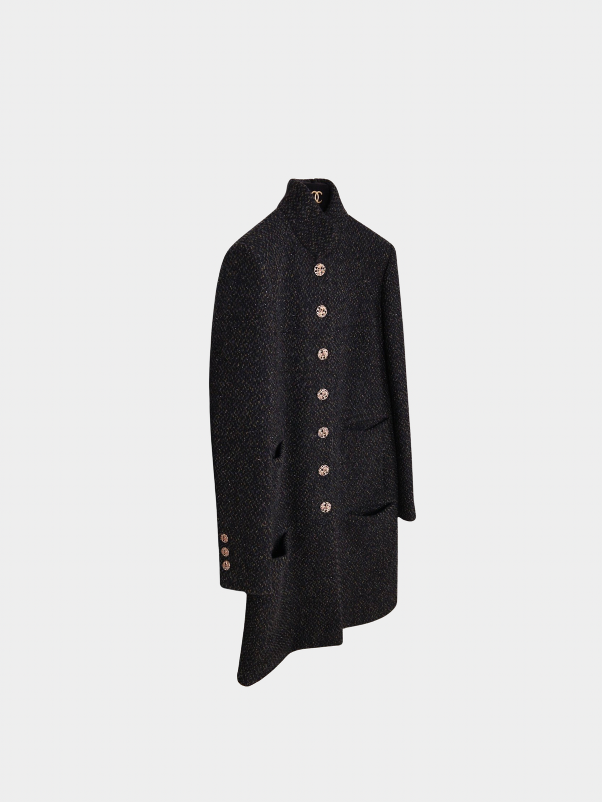 Chanel 2010s Black-Green Bouclé Tweed Long Jacket