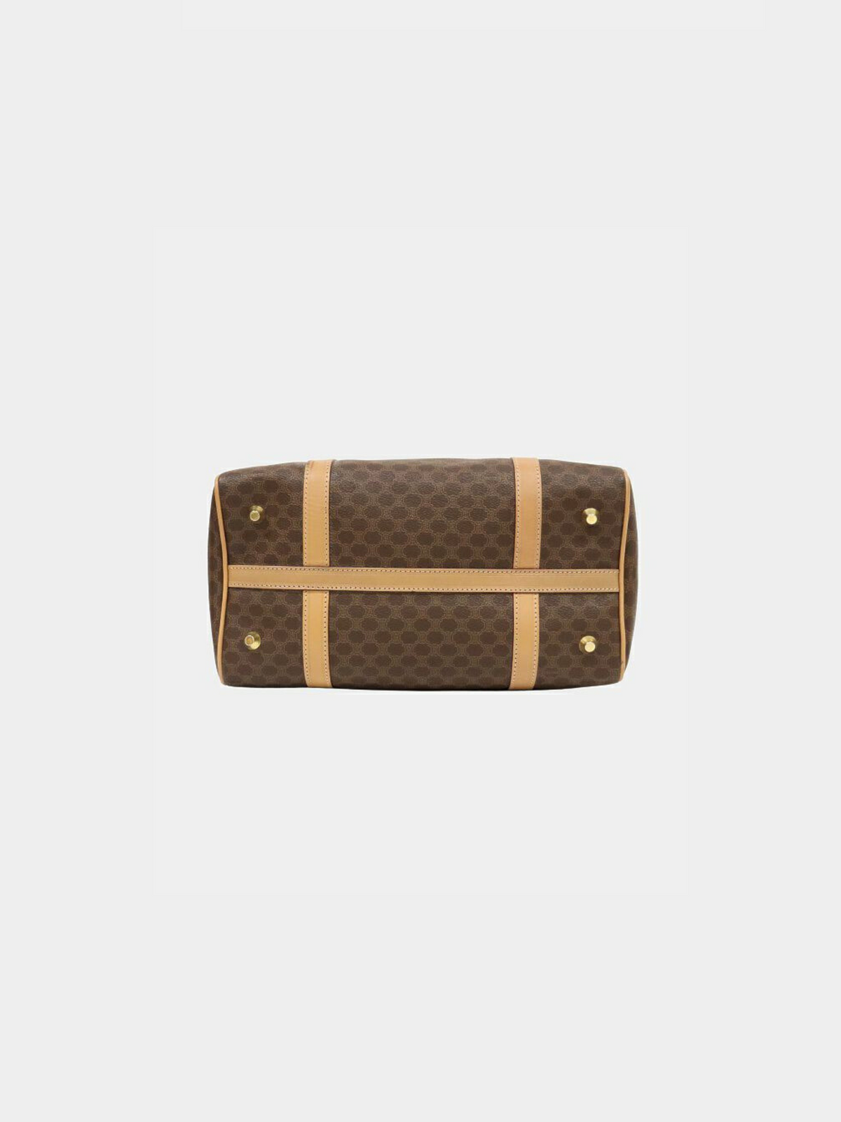 Celine 1990s Brown PVC and Leather Macadam Blazon Embossed Boston Bag