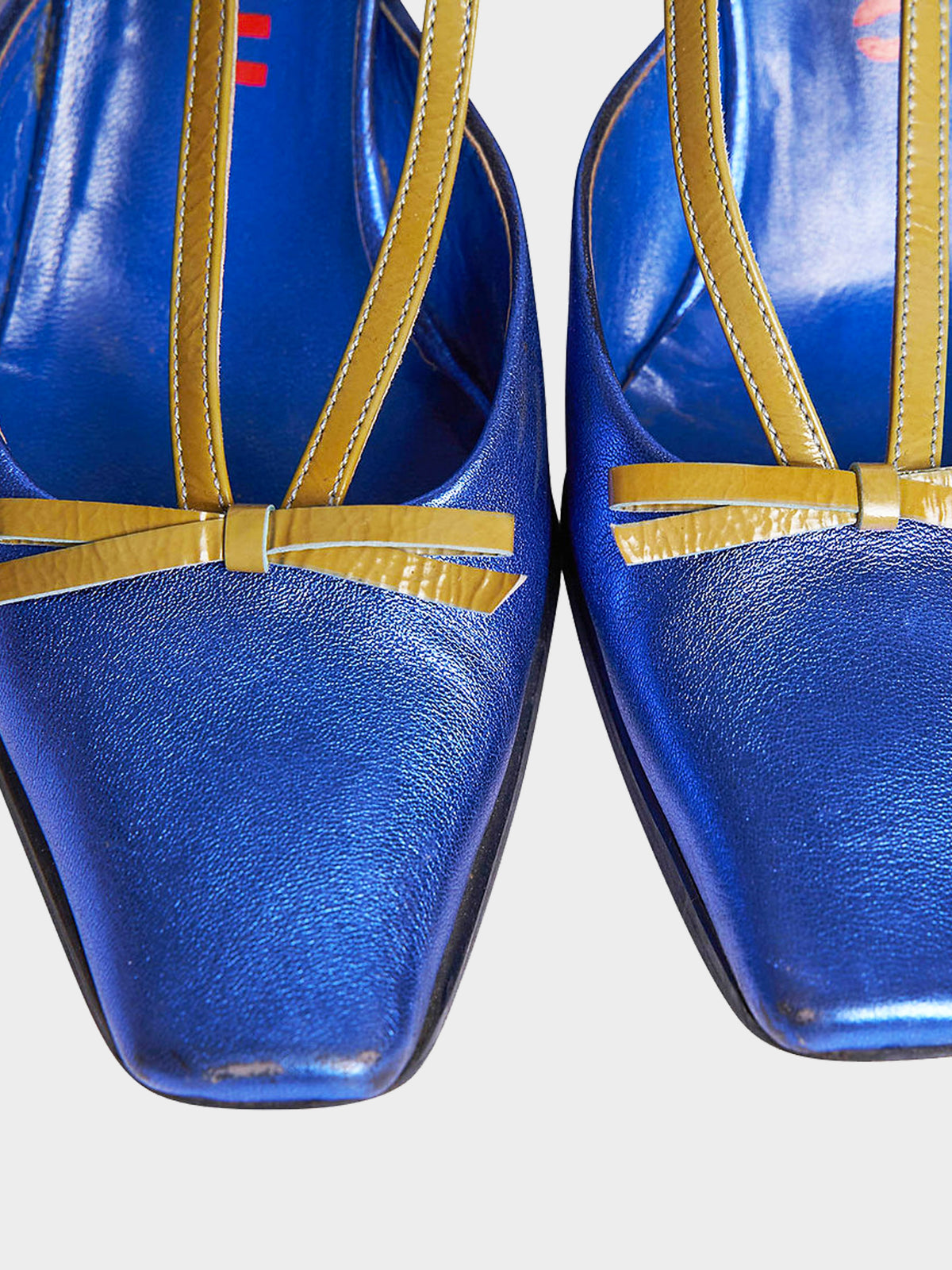 Miu Miu SS 2000 Metallic Blue Platform Sandals