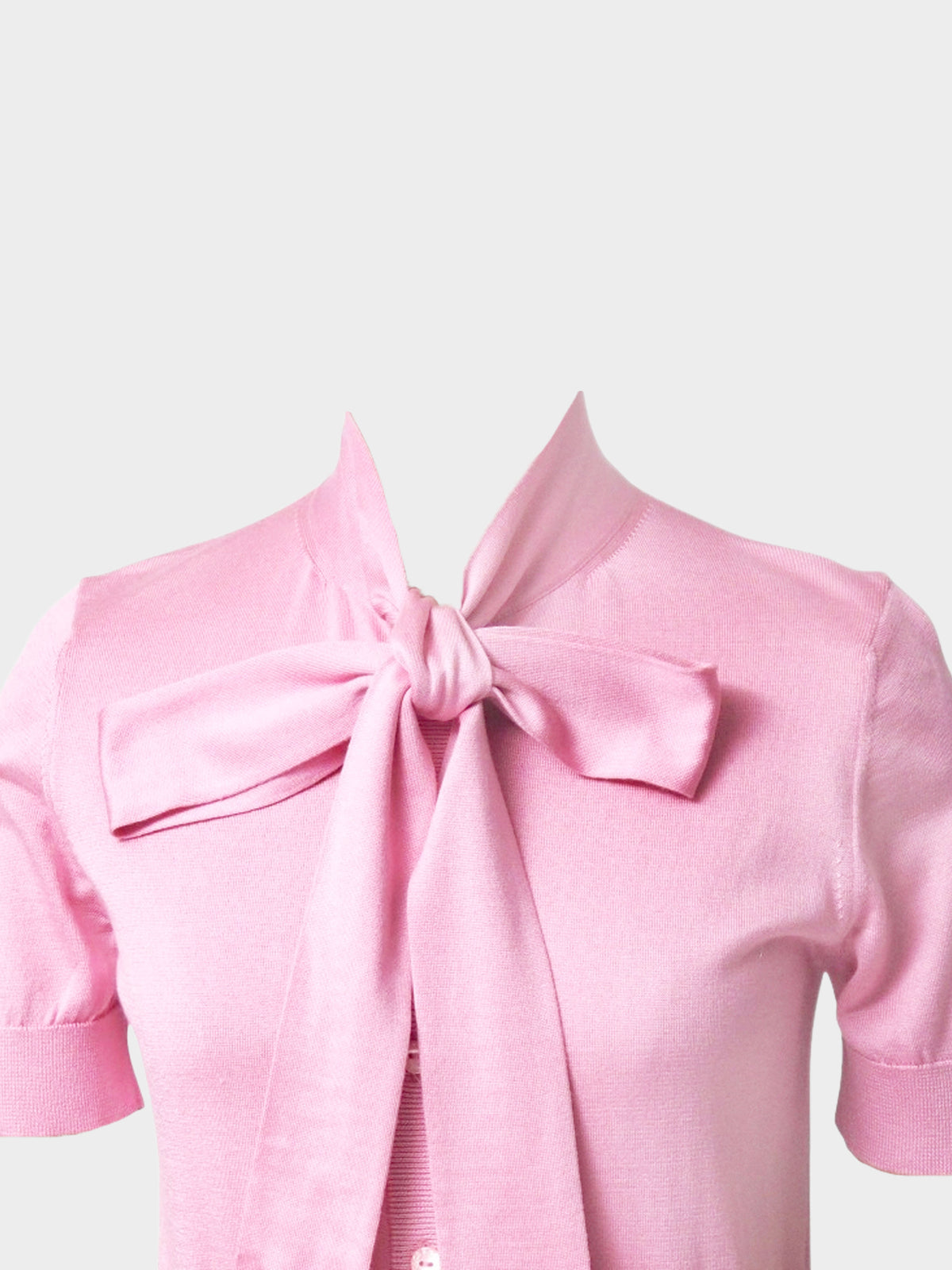 Dolce and Gabbana 2010s Pink Silk Ascot Collar Knit Top