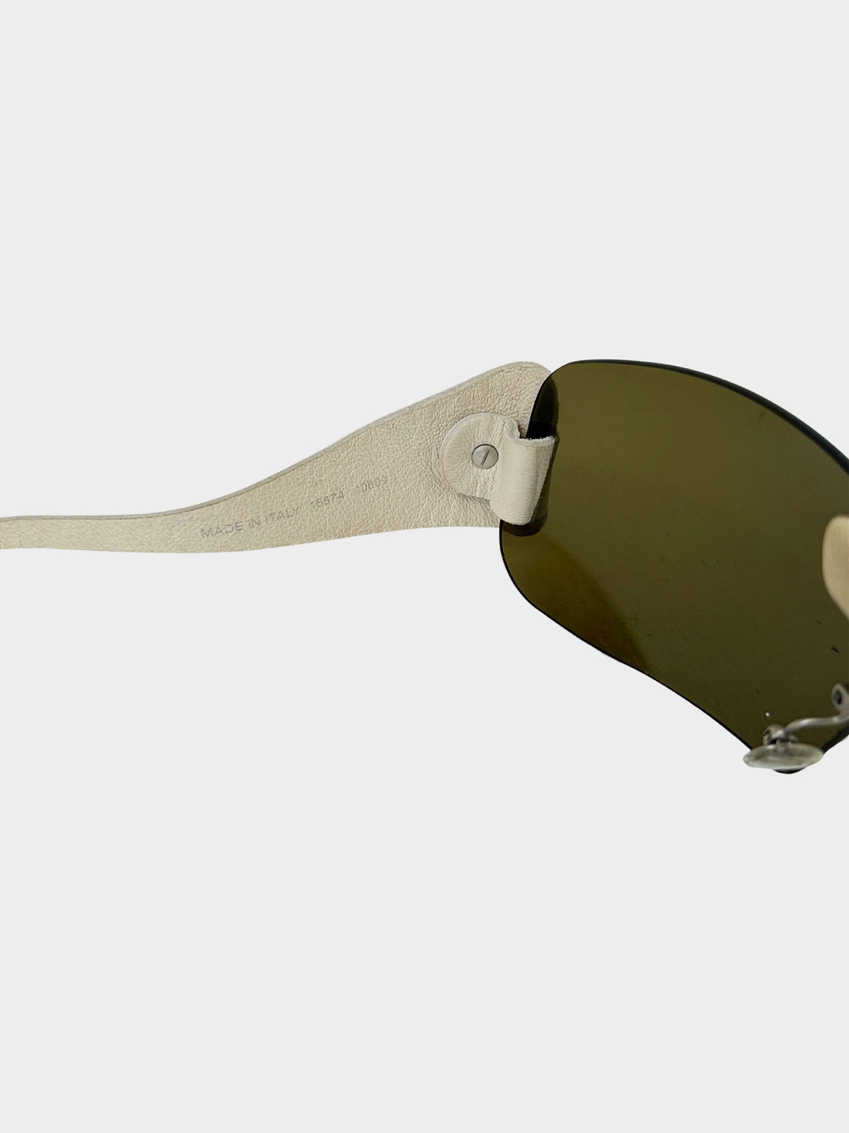 Chanel 1990s Rare Green Rimless Visor Sunglasses with Self-tie Leather Straps