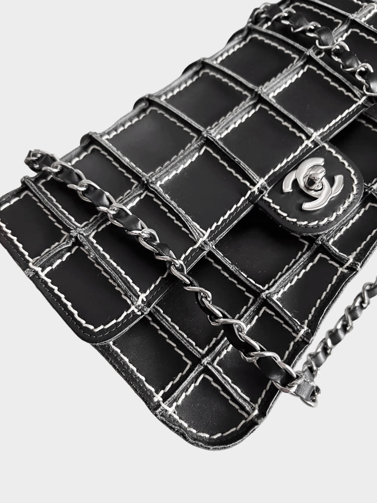 Chanel 2002-2003 Black Lambskin Square Wild Stitch Flap