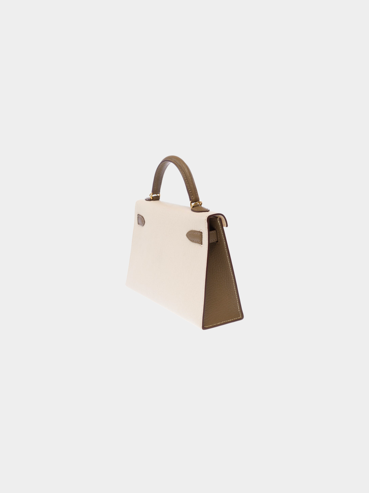 Hermès 2020s Beige and Gray Chèvre Mysore Mini Kelly 20 Sellier Bag