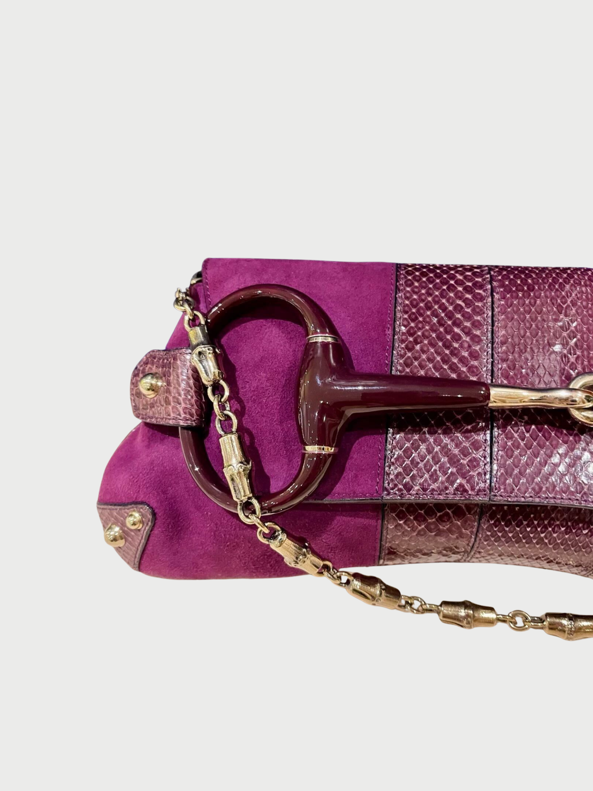 Gucci 2000s Purple Suede Python Horsebit Clutch Bag