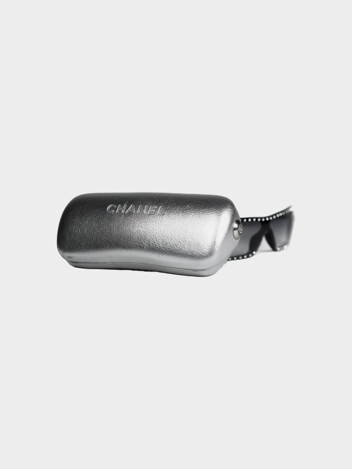 Chanel by Karl Lagerfeld 2000s Gradient Black Rectangular Rhinestone Studded Sunglasses