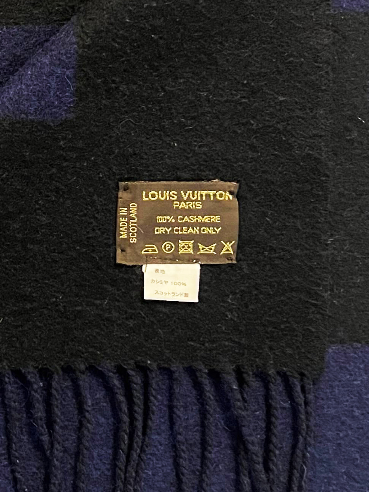 Louis Vuitton Early 2020s Reversible Navy Cashmere Fringed Scarf