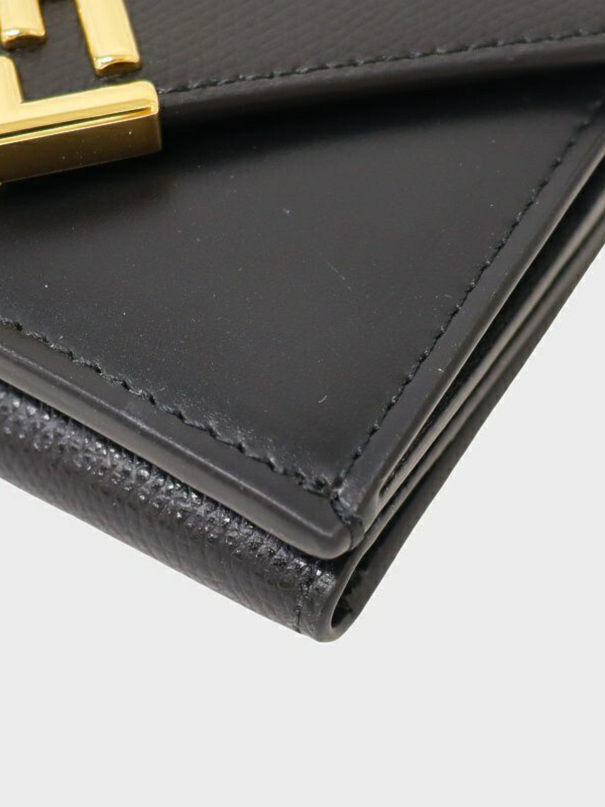 Fendi 2000s Black Leather FF Diamond Compact Wallet