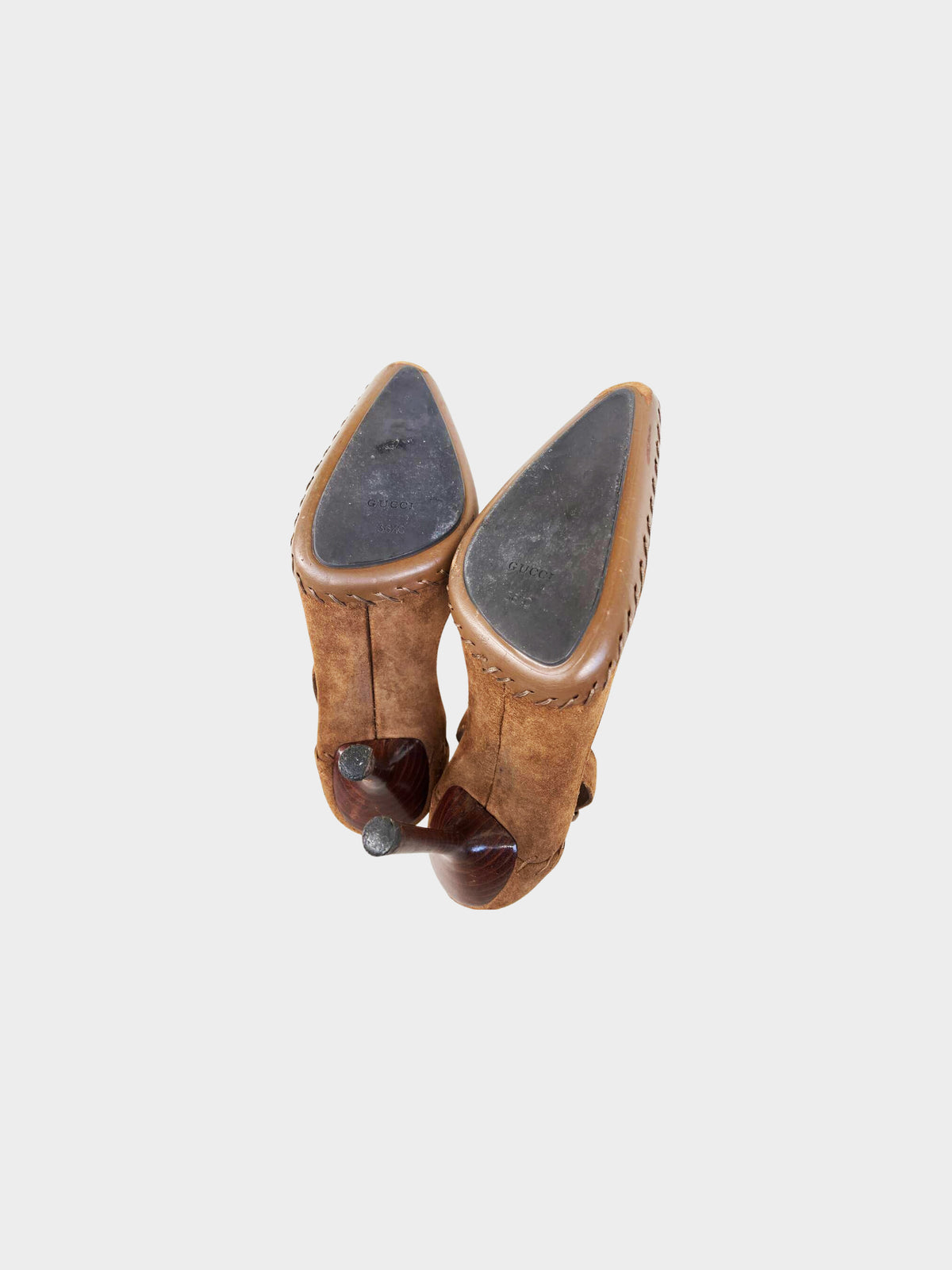 Gucci by Tom Ford Early 2000s Brown Suede Whipstitch D’Orsay Heels