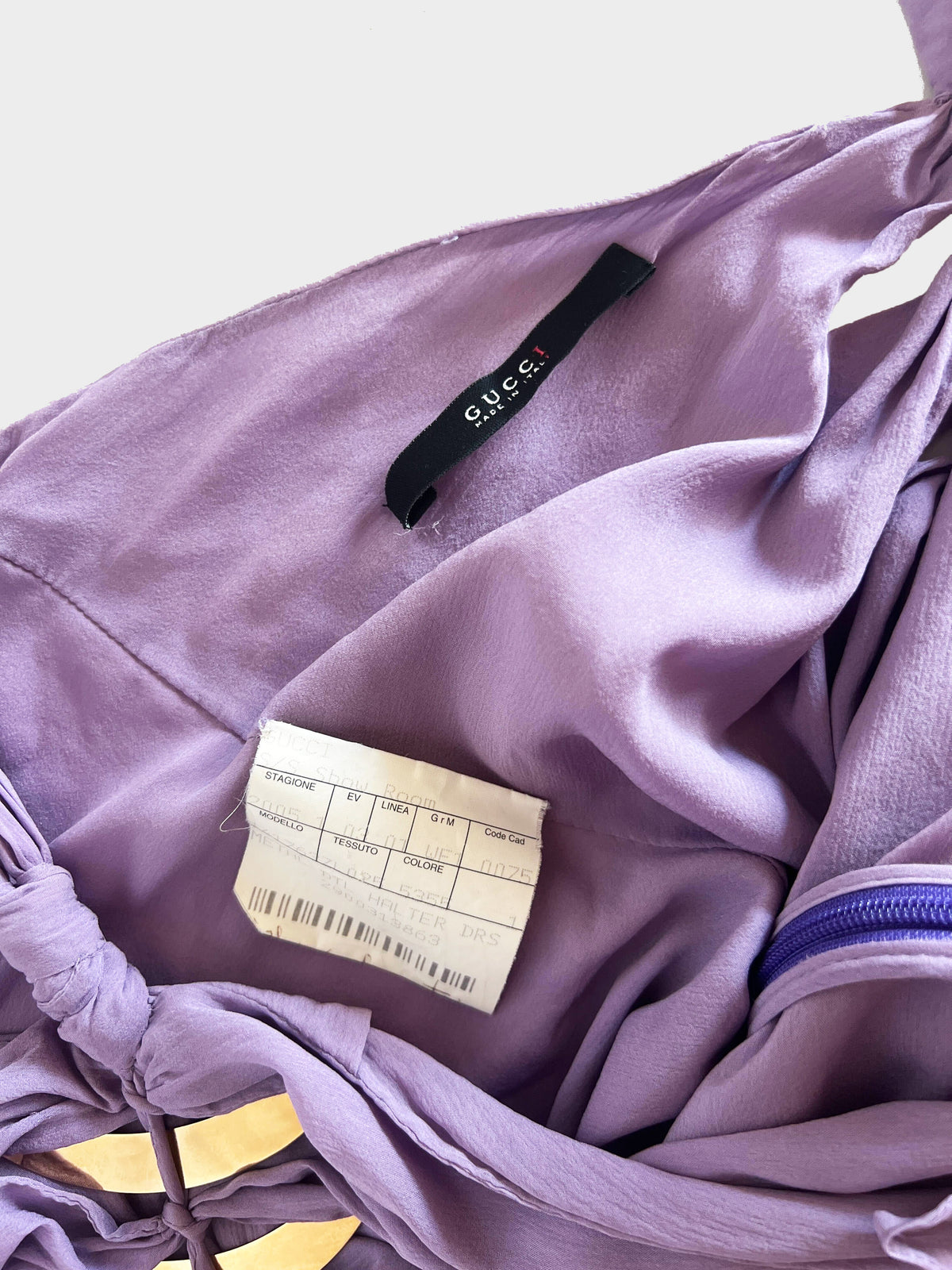 Gucci by Tom Ford SS 2005 Purple Halter Dress with Gold Metal Embellishments