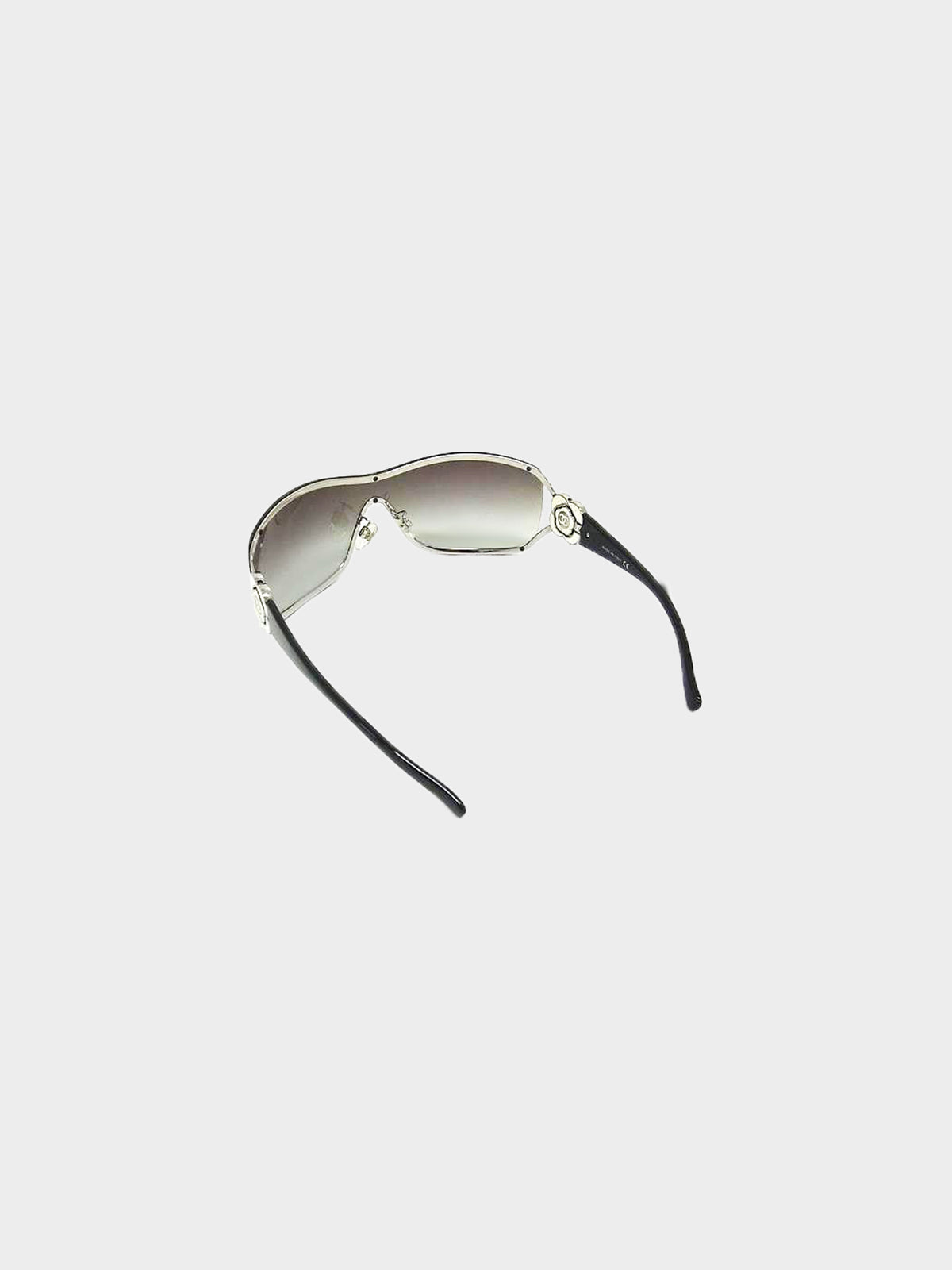 Chanel 2000s Metal Frame CC Logo and Crystal Camellia Flower Sunglasses