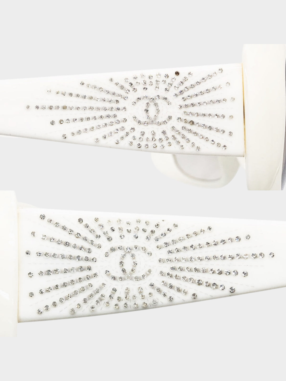 Chanel 2000s White CC Rhinestone Embellished Sunglasses