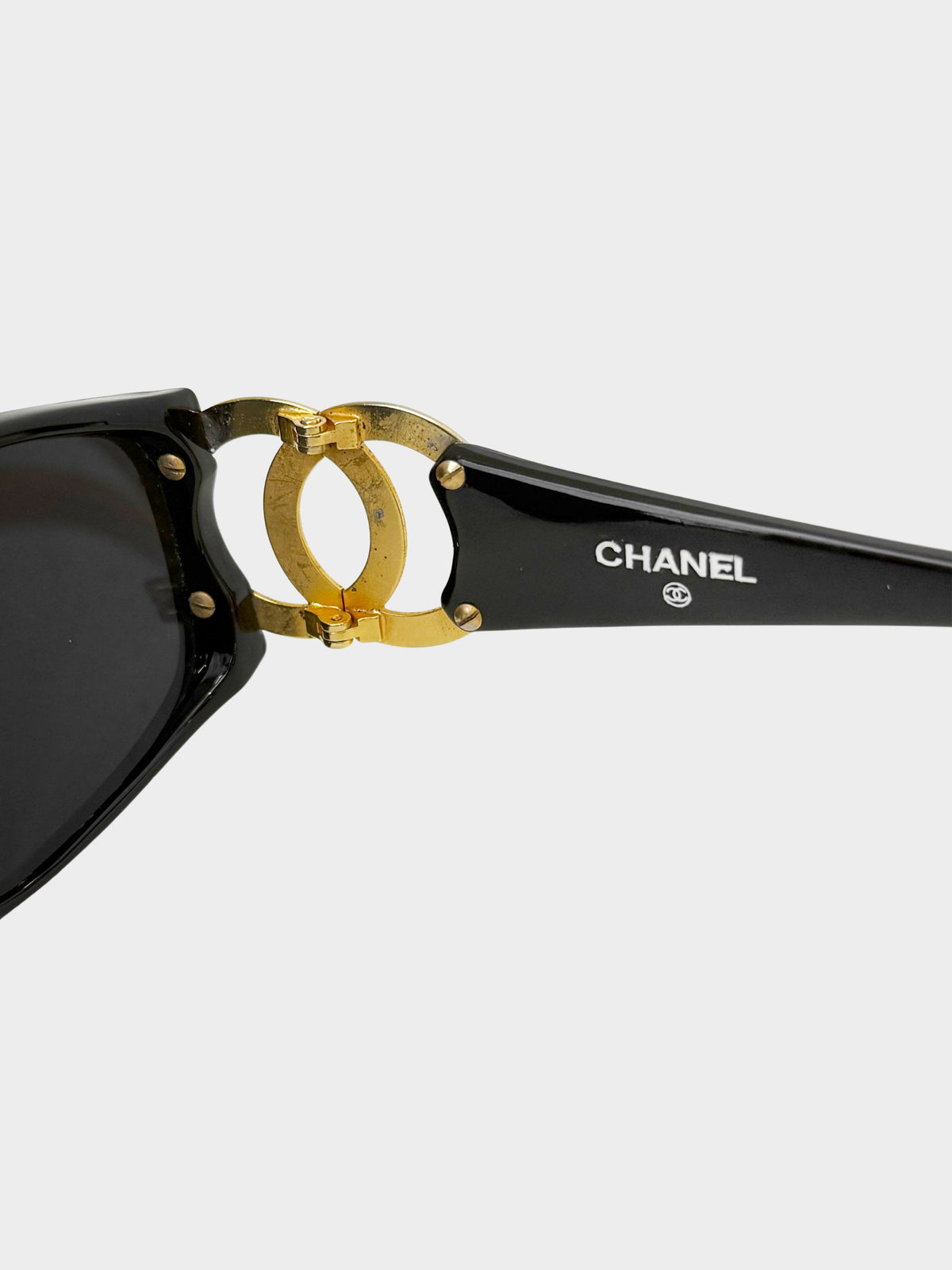 Chanel 1990s Black and Gold CC Sunglasses