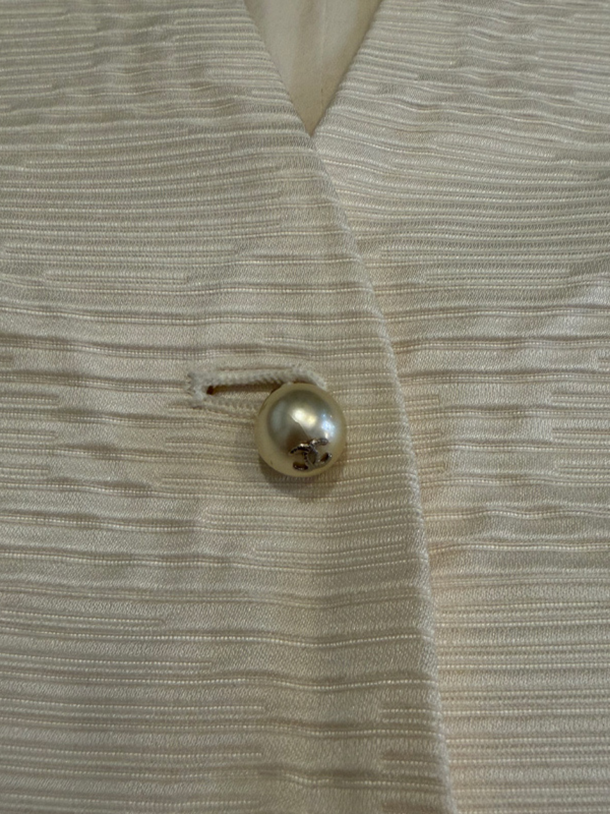 Chanel 2000s Ivory Silk COCO Pearl Button Vest