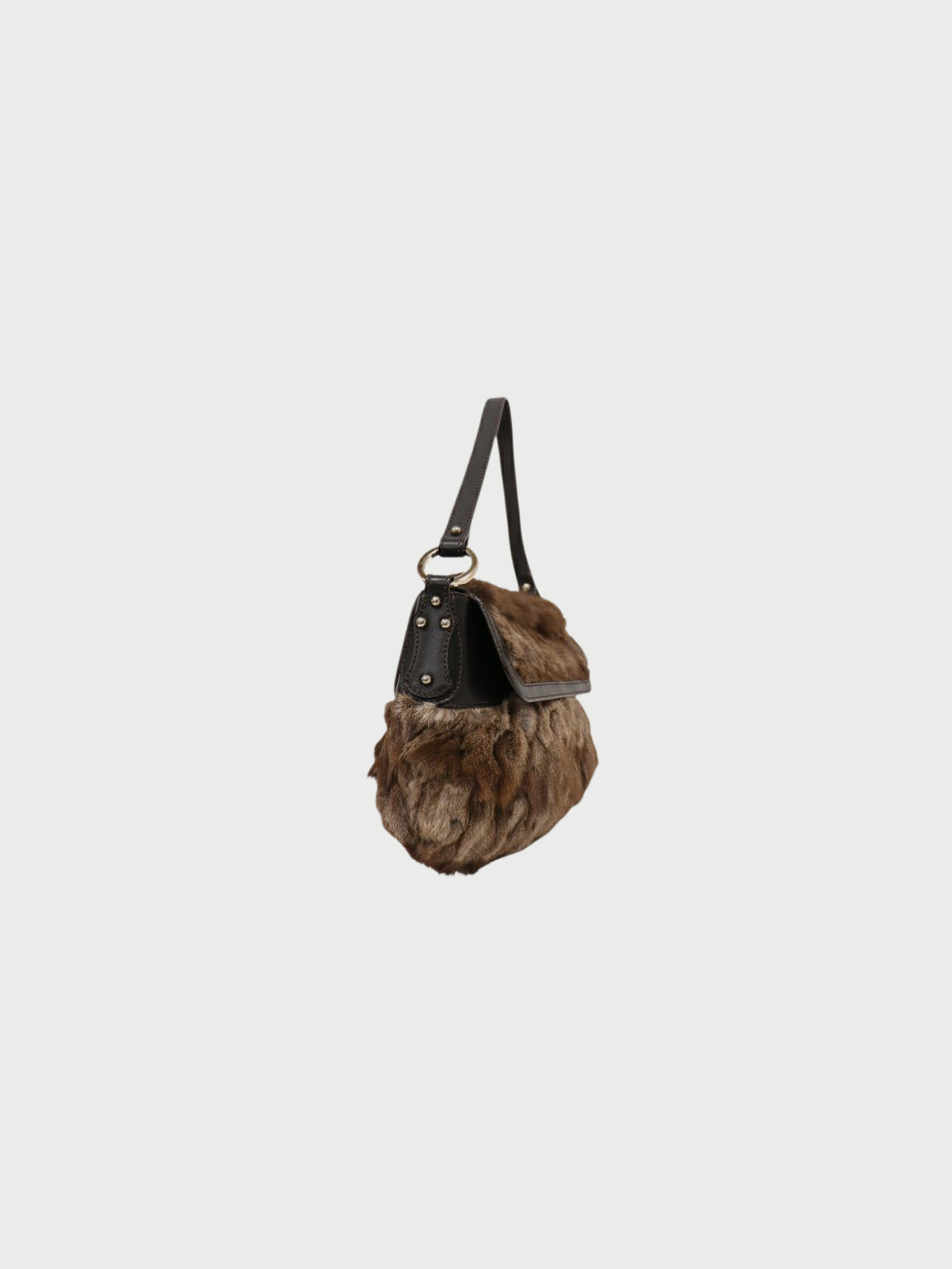 Fendi 2000s Brown Fur Leather One-Shoulder Bag