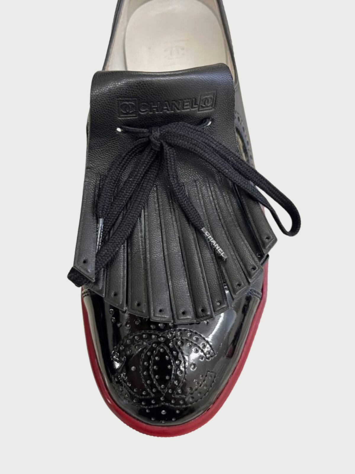 Chanel SS 2012 Black Leather Patent Golf Tassel Mary Jane Sneakers