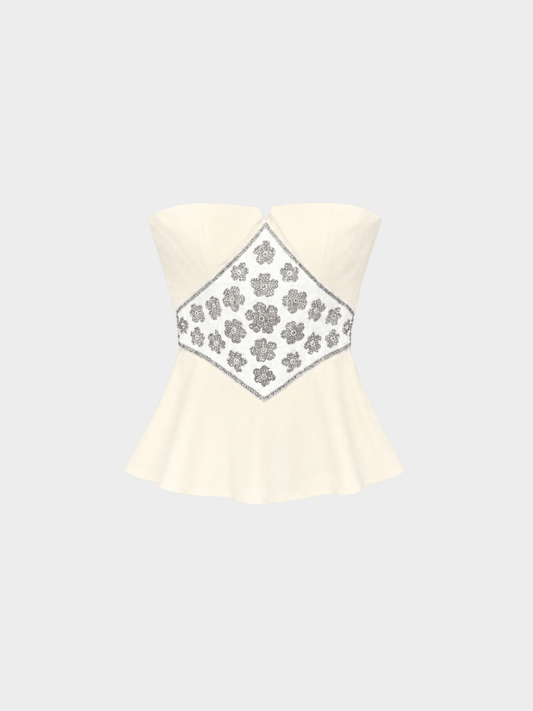 Lanvin SS 1986 Ivory Embellished Bustier Top