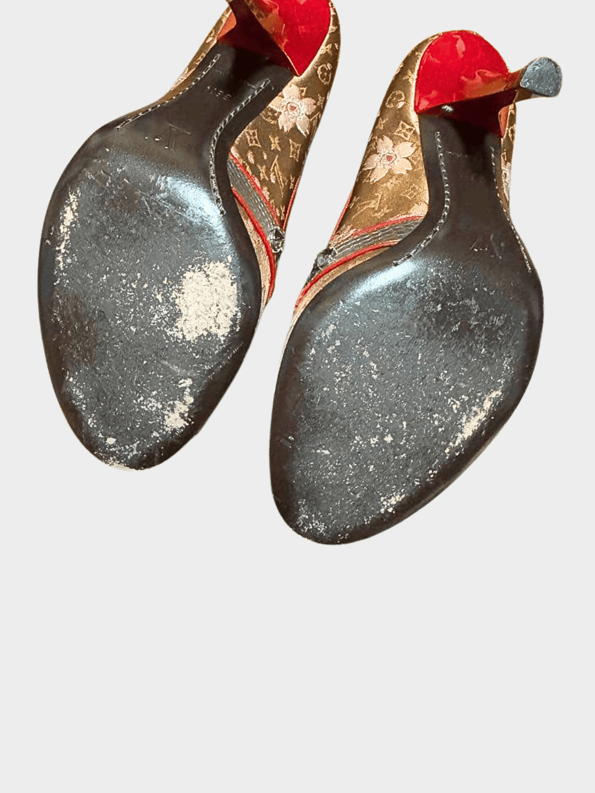 Louis Vuitton 2003 Brown Monogram Satin Cherry Blossom Peep Toe Pumps