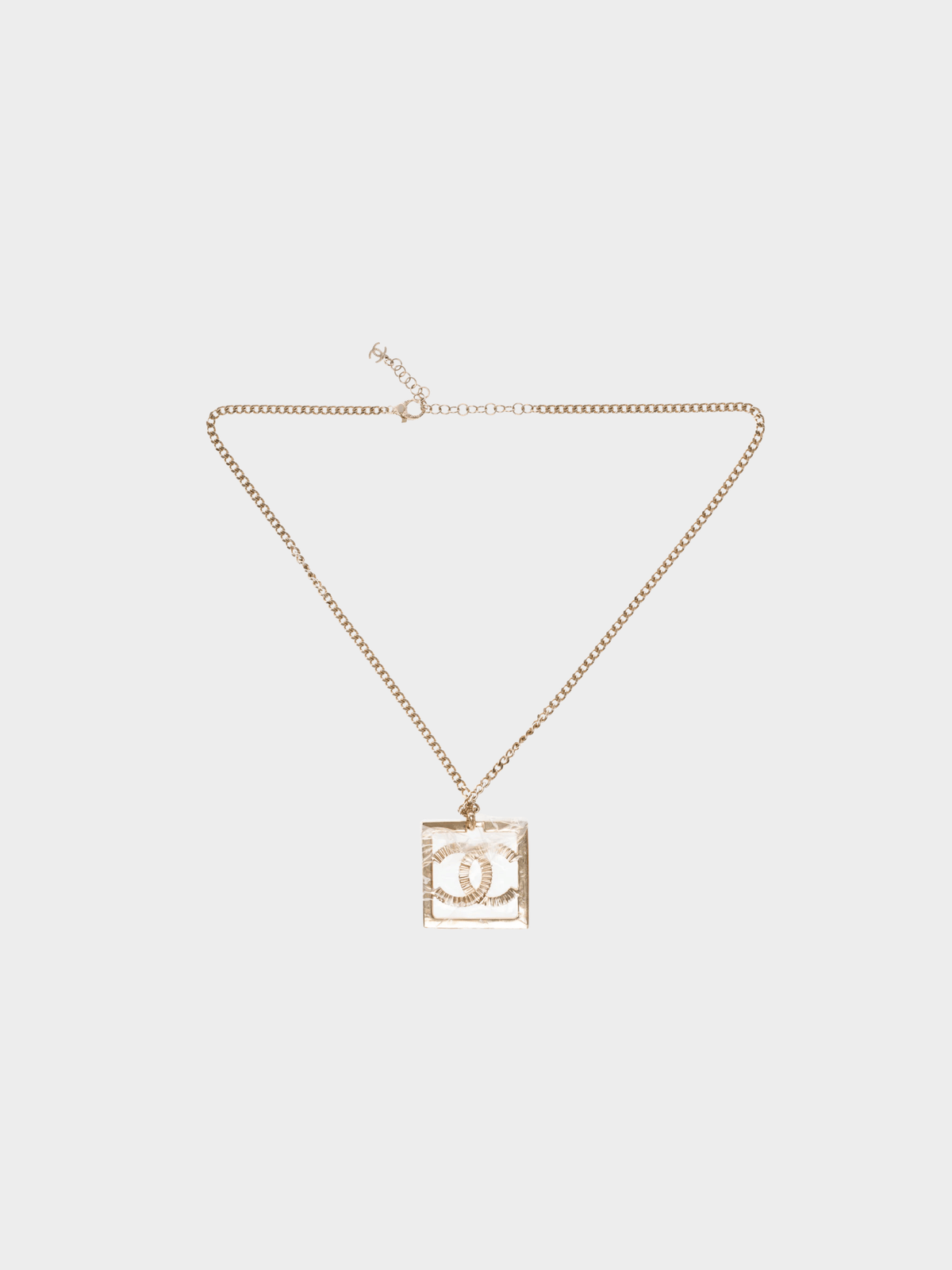 Chanel 2000s Gold Sqaure Shape CC Logo Necklace