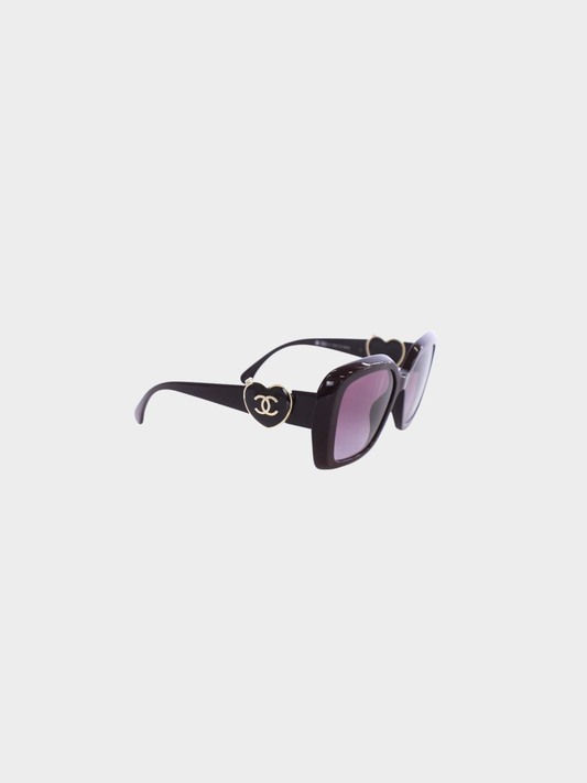 Chanel 2020s Burgundy CC Heart Locket Square Sunglasses