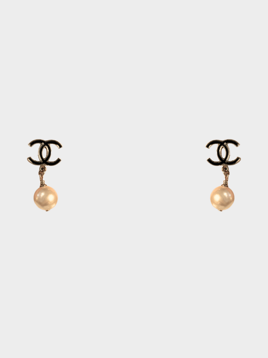 Chanel 2000s Black Gold Pearl COCO Earrings
