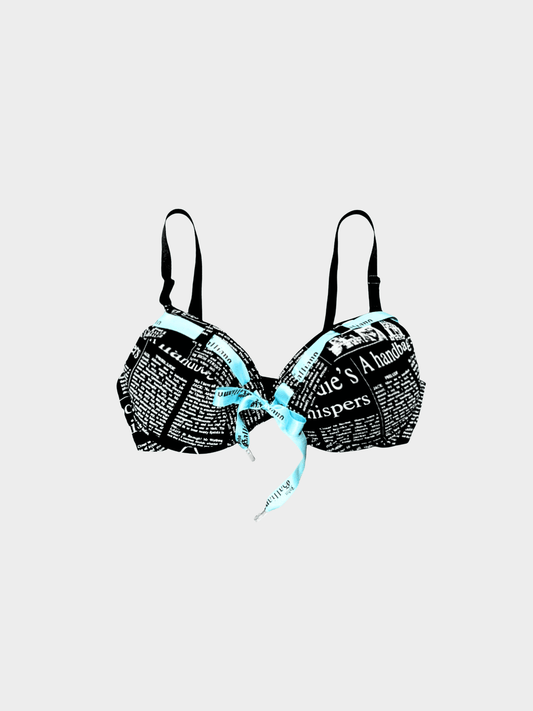 John Galliano 2000s Black Newspaper Print Bikini Top