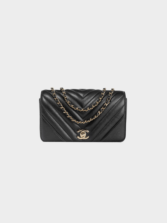 Chanel FW Collection Act 1 2020s Small Chevron Statement Black Mini Rectangle Flap Bag
