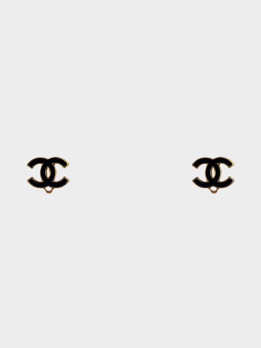 Chanel 2000s Gold Black COCO Clip On Earrings