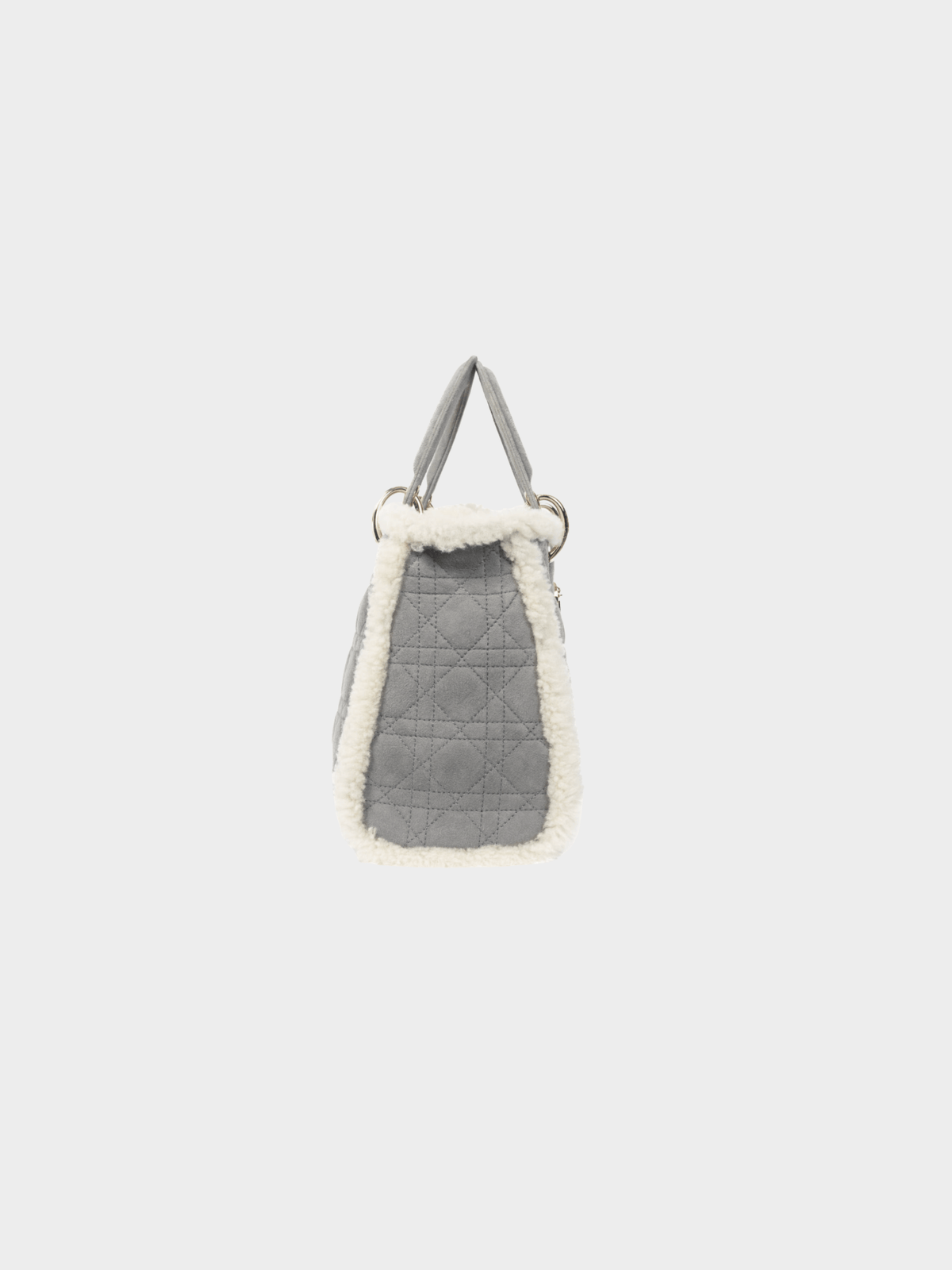 Christian Dior 2021 Lady Dior Grey Cannage Suede Shearling Tote