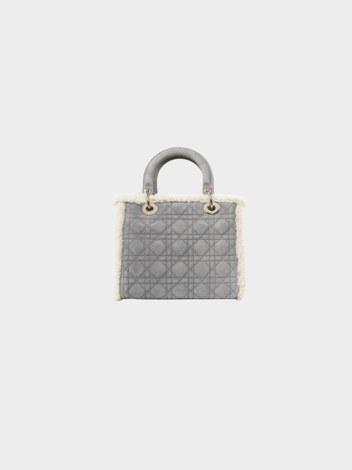 Christian Dior 2021 Lady Dior Grey Cannage Suede Shearling Tote