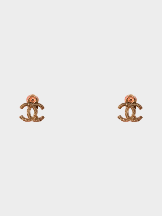 Chanel 2000s Gold Plated Metal CC Logo Earrings