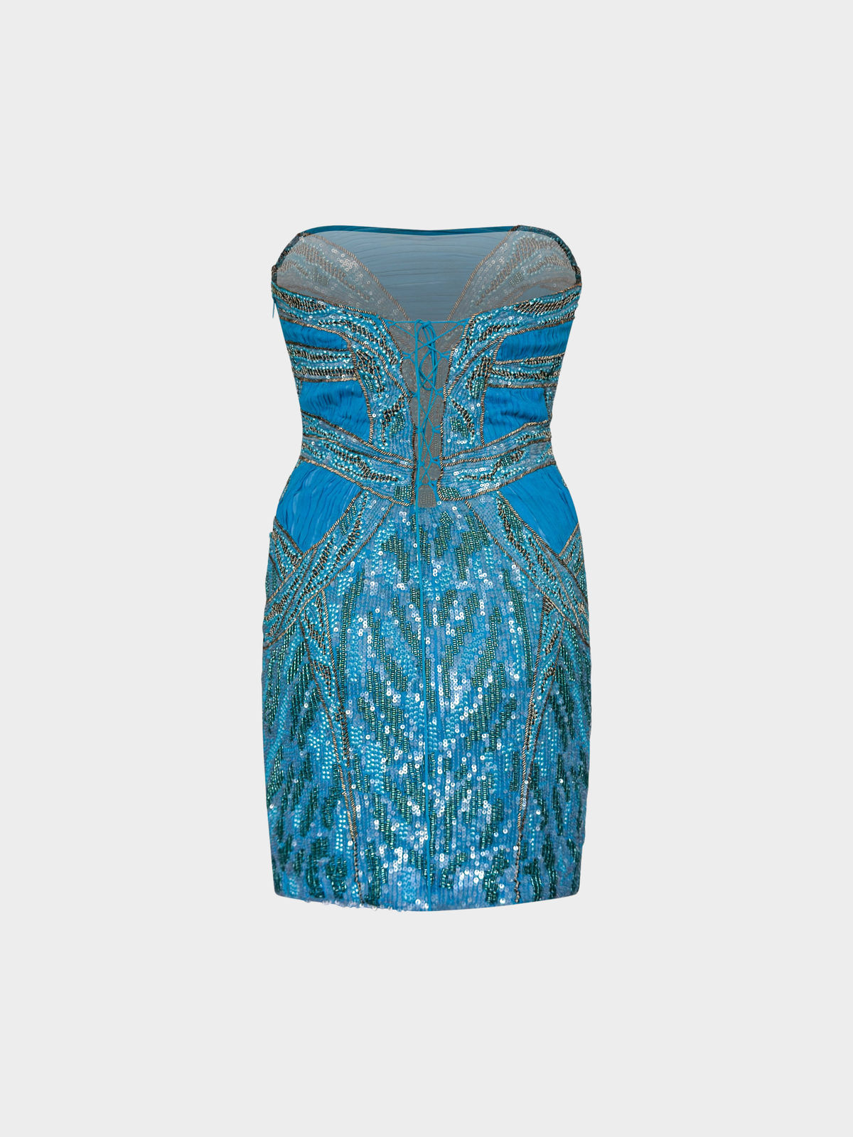 Roberto Cavalli Pre-Fall 2012 Turquoise Lace-Up Embellished Mini Dress