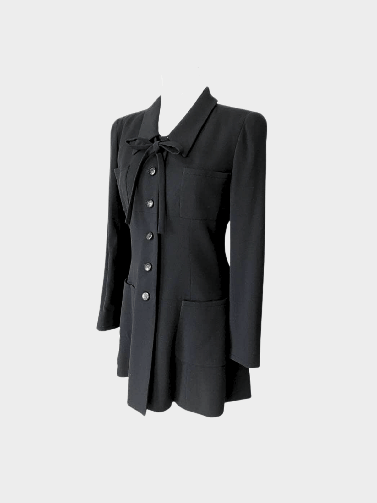 Chanel 1996 Black Ribbon Flared Coat