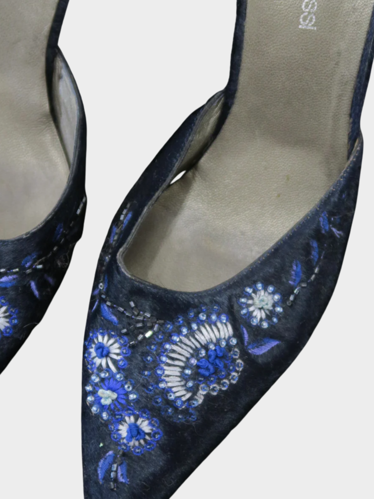 Sergio Rossi 2000s Navy Embroidered Heels