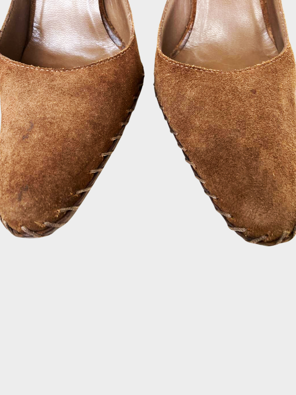 Gucci by Tom Ford Early 2000s Brown Suede Whipstitch D’Orsay Heels