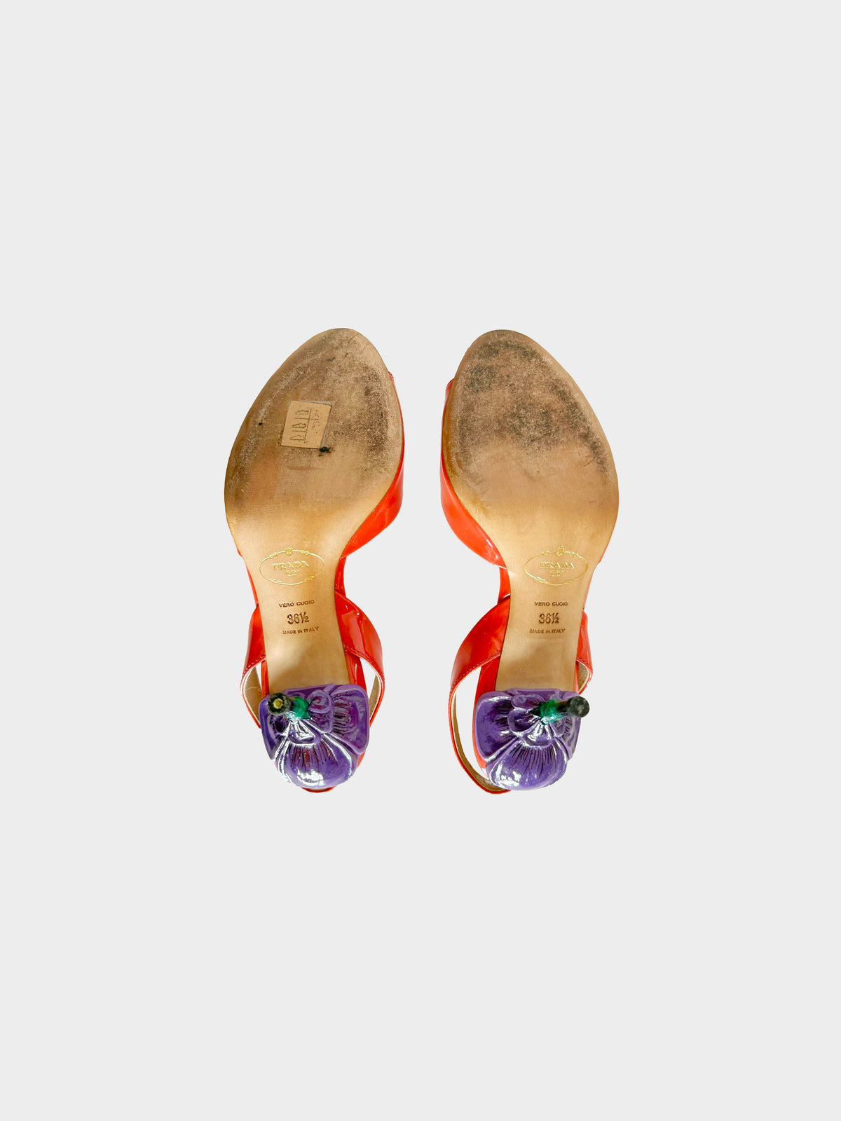 Prada SS 2008 Orange Patent Leather Peep-toe Flower Heels