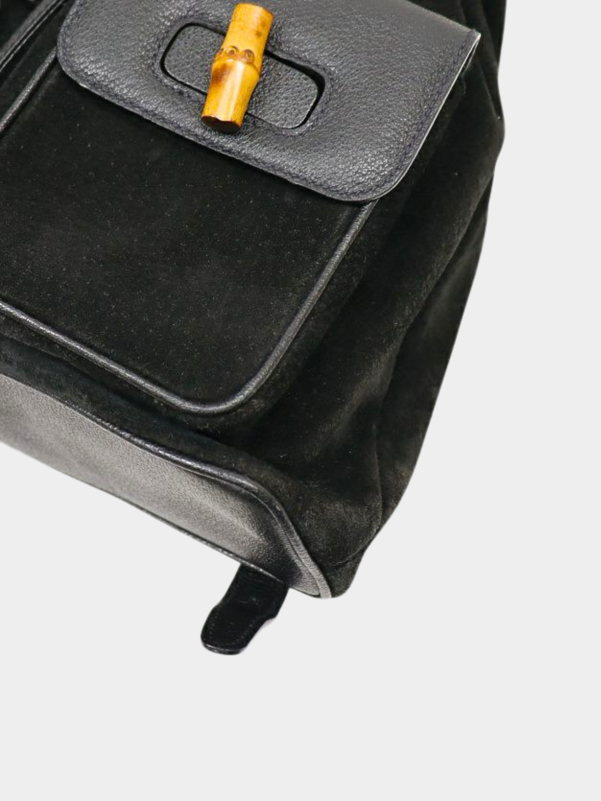Gucci 2000s Black Suede Leather Bamboo Backpack