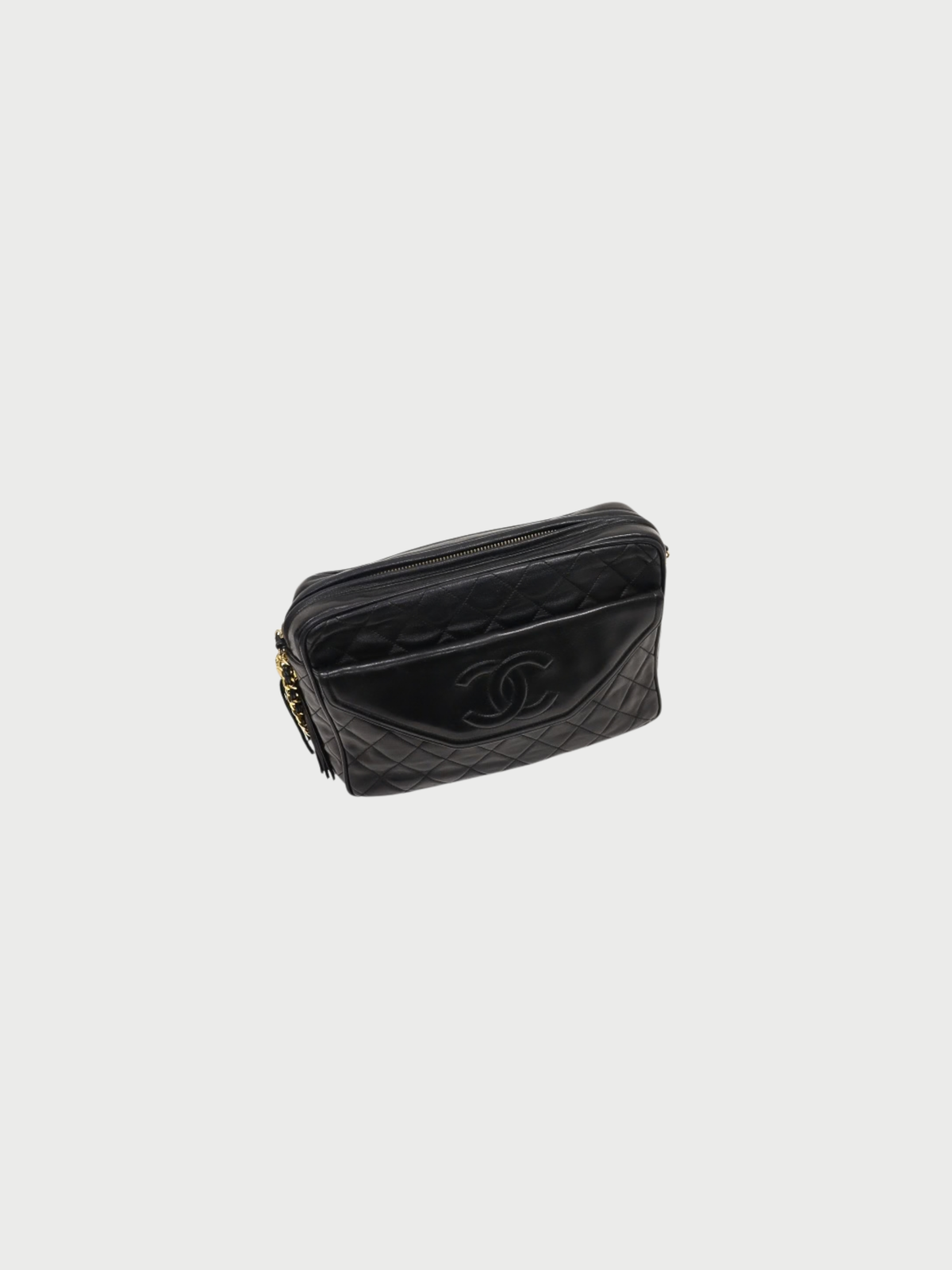 Chanel 19900-1991 Black Lambskin Matelassé Tassel Chain Shoulder Bag