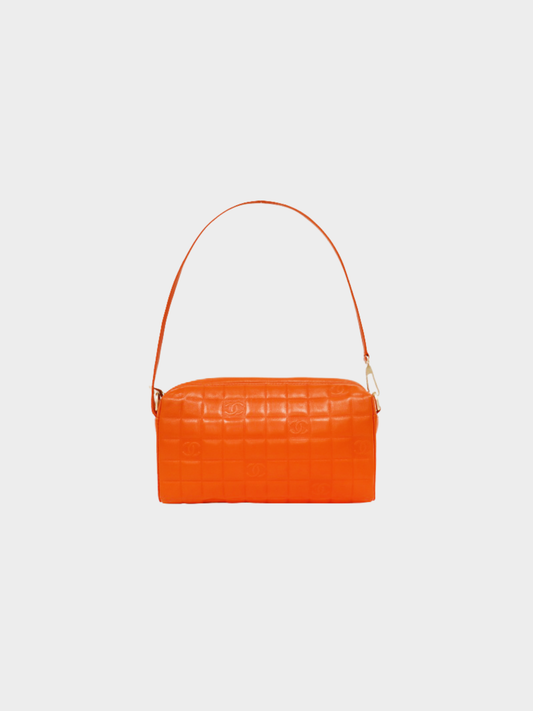 Chanel 2003 Orange Lambskin Chocolate Bar Shoulder Bag