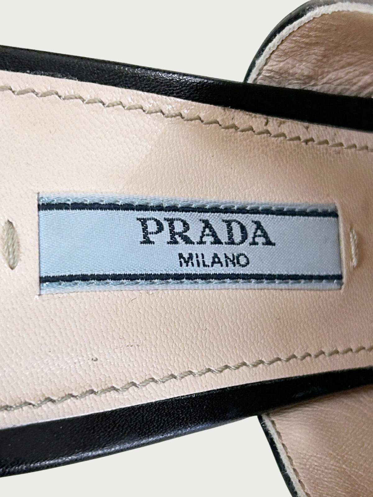 Prada 2010s Black Leather Silver Block Heel Sandals