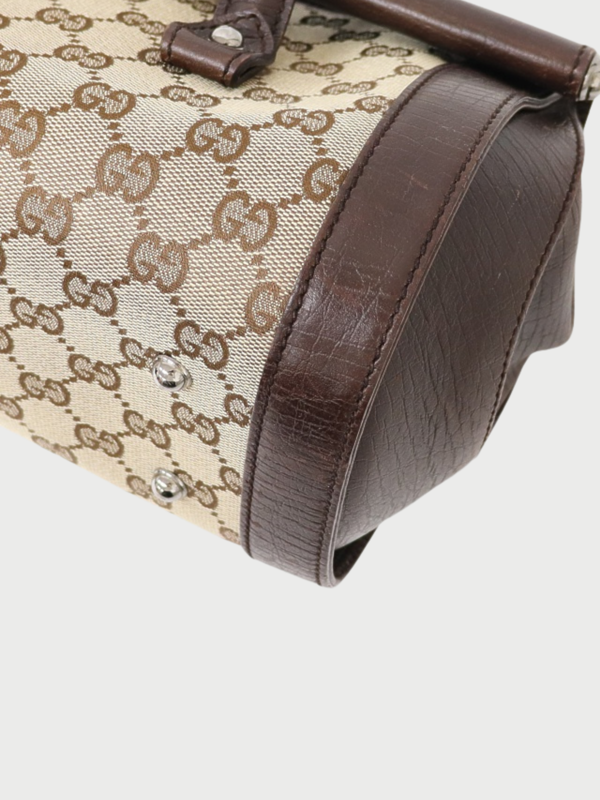 Gucci 2003 Brown Beige GG Canvas Bamboo Leather Handbag