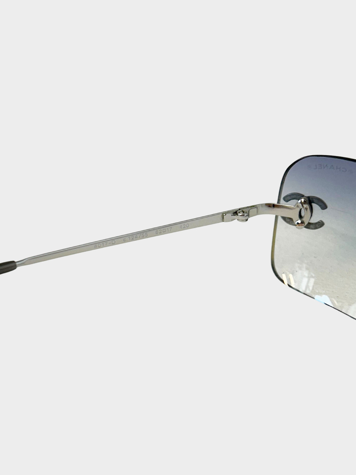 Chanel 2000s Gradient Blue Rimless Sunglasses with Rhinestones