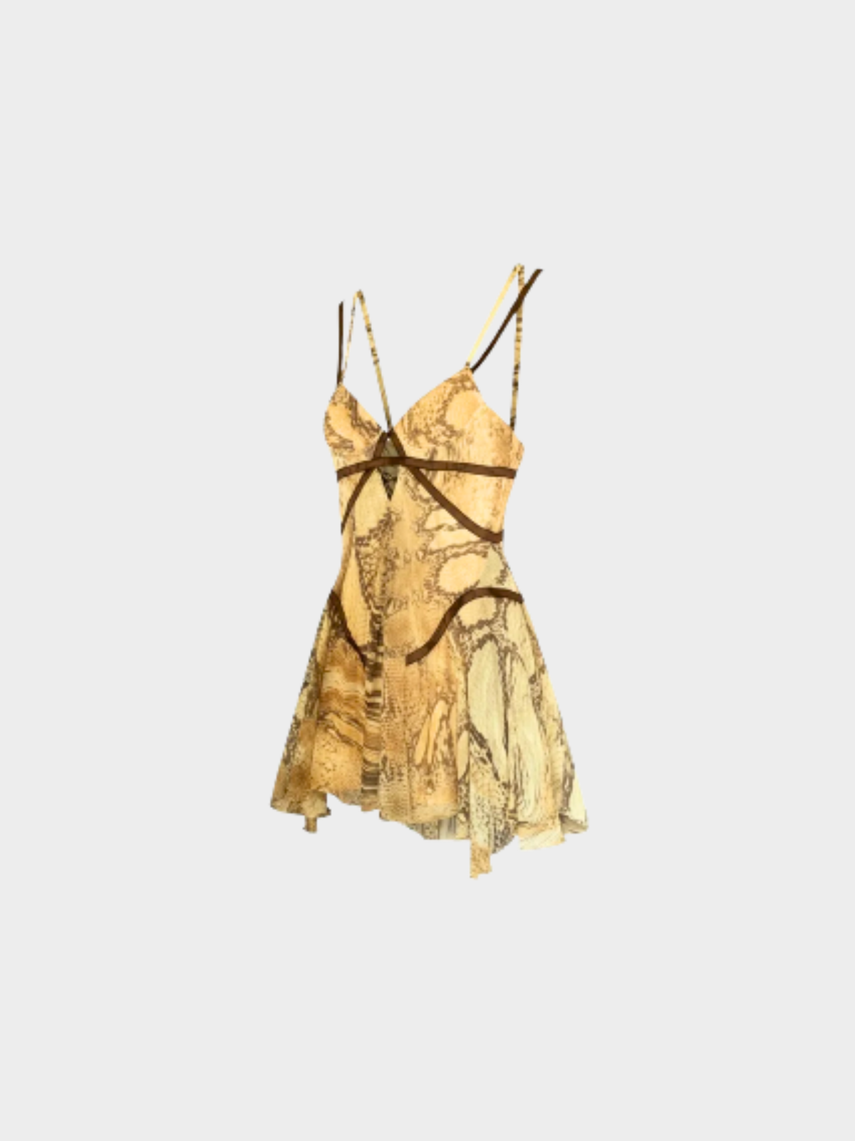 Roberto Cavalli 2010s Reptile Print Silk Keyhole Mini Dress