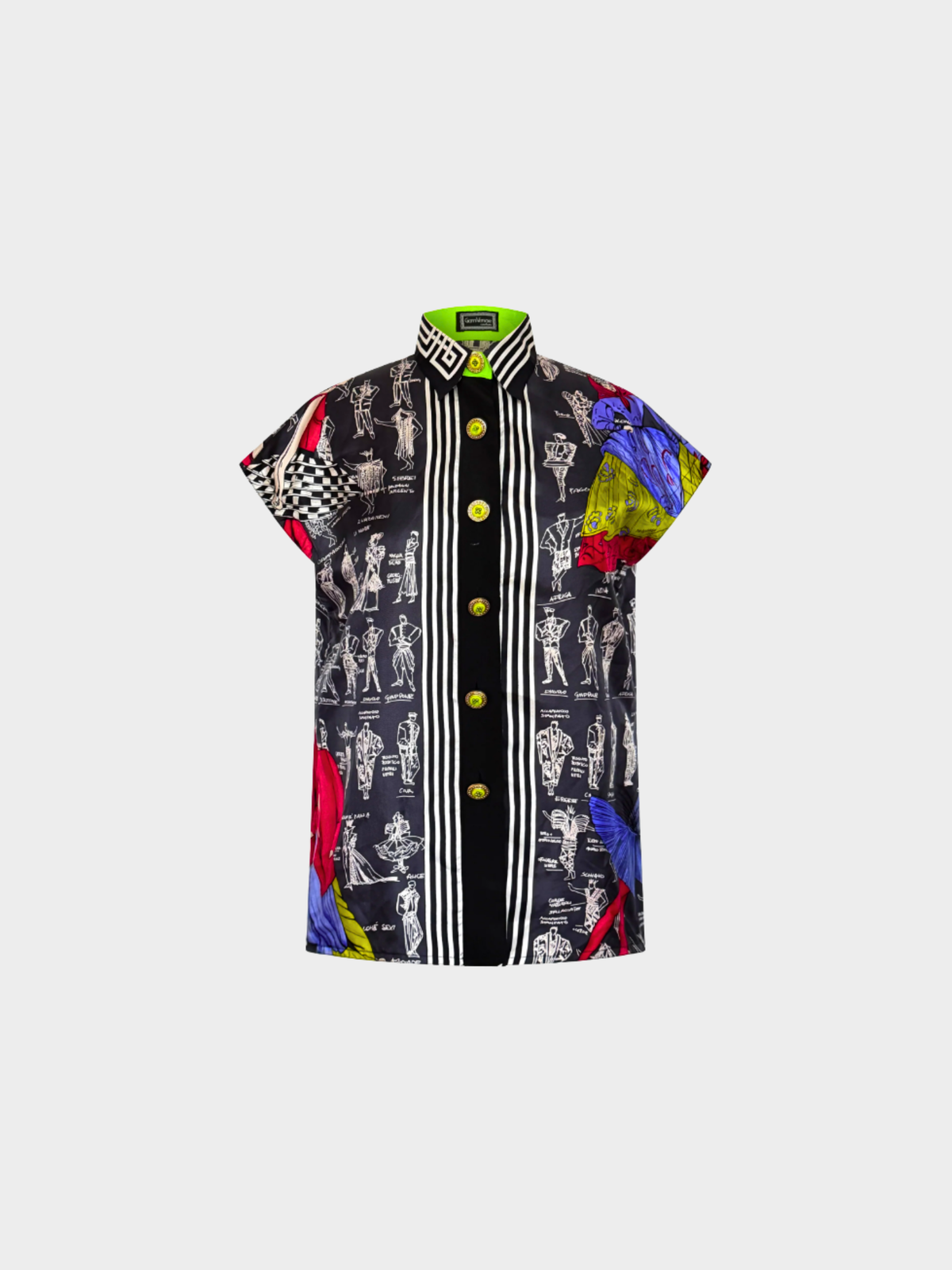 Versace 1991 Black Graphic Printed Silk Shirt