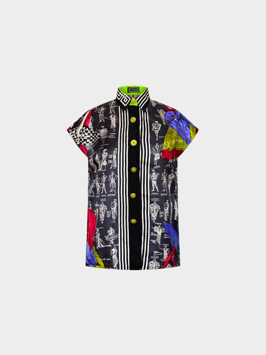 Versace 1991 Black Graphic Printed Silk Shirt